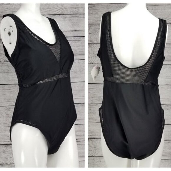 NEW YMI Swimwear Plus Size 2X Black One-piece Swimsuit Mesh Panels NWT $80 - Picture 1 of 11